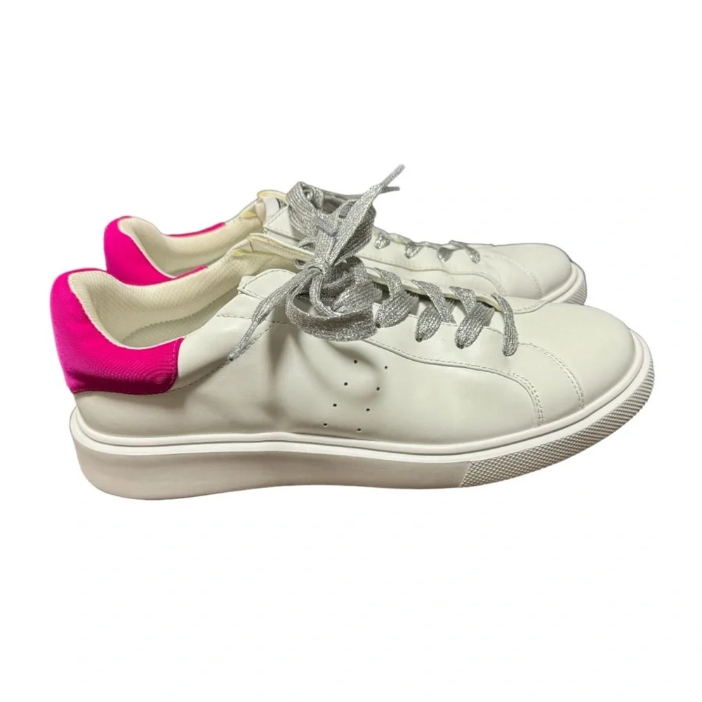 KENNETH COLE NEW YORK Womens Kam Platform Silver Lace Up White Sneakers Size 8.5